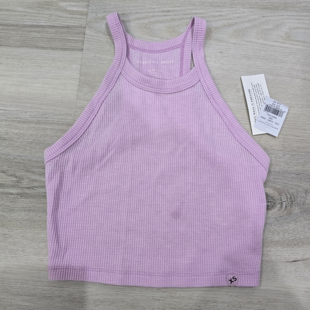 American Eagle Purple Waffle Knit Crop Top Size XS NWT